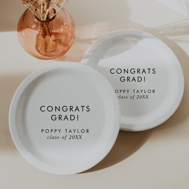Chic Typography Congrats Grad Graduation Paper Plate (Creator Uploaded)