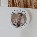 Chic Typography Congrats Grad Photo Graduation 6 Cm Round Badge<br><div class="desc">This chic typography congrats grad photo graduation button is perfect for a modern graduation. The simple design features classic minimalist black and white typography with a rustic boho feel. Customisable in any colour.

Personalise your pin button with a photo,  the name of the graduate and class year.</div>
