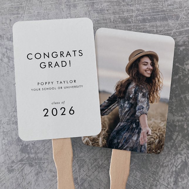 Chic Typography Congrats Grad Photo Graduation Hand Fan (Chic Typography Congrats Grad Photo Graduation Hand Fan)