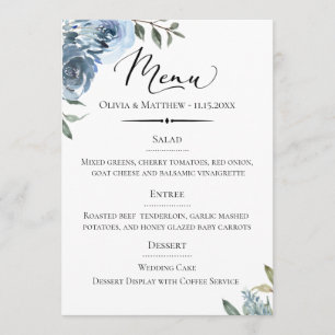 Chic Typography Dusty Blue Botanical Wedding Menu