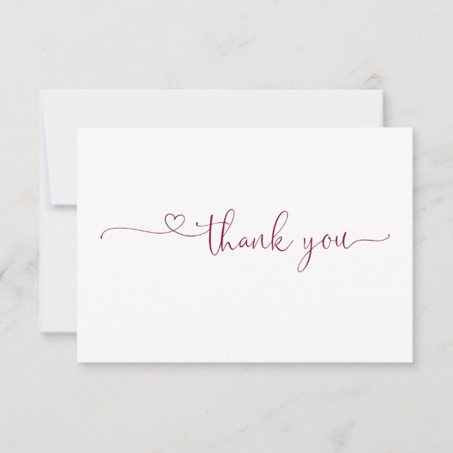 Chic Typography Elegant Burgundy Heart Thank You Card (Front)