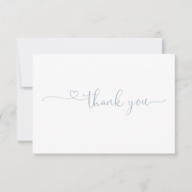 Chic Typography Elegant Dusty blue Heart Thank You Card (Front)