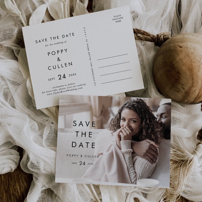 Chic Typography Full Photo Save the Date Invitation Postcard (Creator Uploaded)