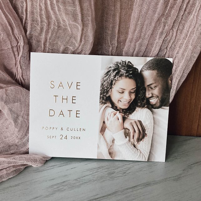 Chic Typography | Gold Foil Photo Save the Date Invitation Postcard (Creator Uploaded)