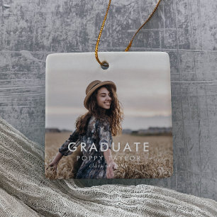 Chic Typography Grad Photo Graduation Christmas Ceramic Ornament