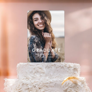 Chic Typography Graduate Photo Graduation Party Cake Pick