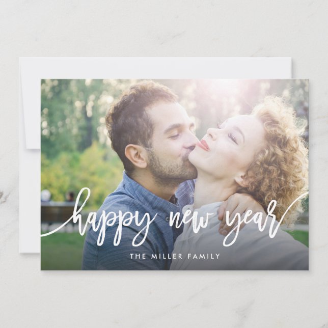 Chic Typography Happy New Year Holiday Photo Card (Front)