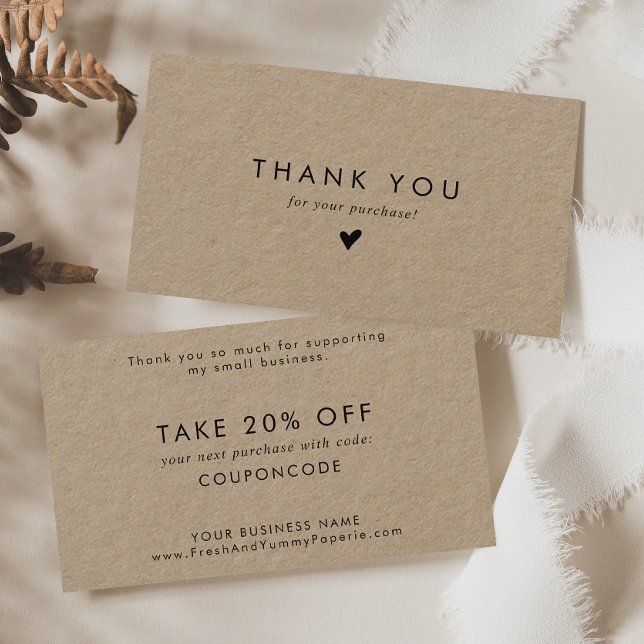 Chic Typography Kraft Paper Business Thank You Discount Card (Creator Uploaded)