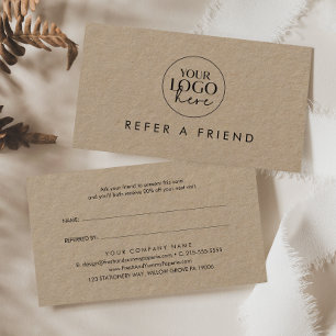 Chic Typography Kraft Refer a Friend Business Logo Referral Card