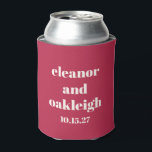 Chic Typography Magenta Red Ivory Custom Wedding Can Cooler<br><div class="desc">Bold Chic Typography Magenta Red Ivory Modern Custom Wedding Can Cooler</div>