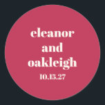 Chic Typography Magenta Red Ivory Custom Wedding Classic Round Sticker<br><div class="desc">Bold Chic Typography Magenta Red Ivory Modern Custom Wedding Classic Round Sticker</div>