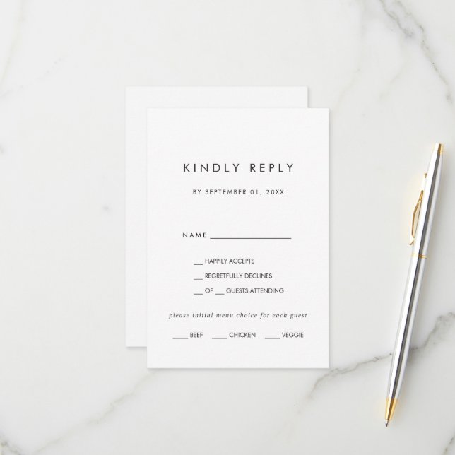 Chic Typography Menu Choice RSVP Card (Front/Back In Situ)