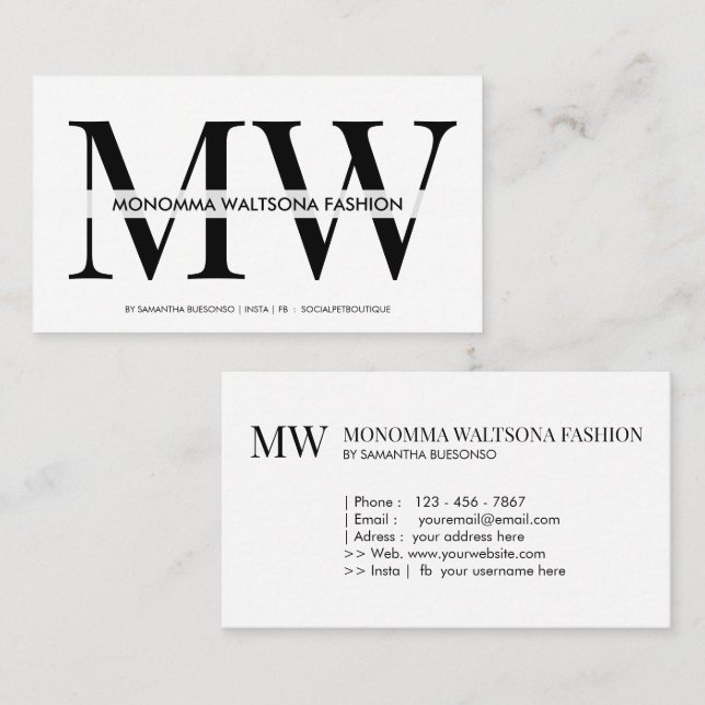 Chic typography monogram lettering name business card (Front/Back)