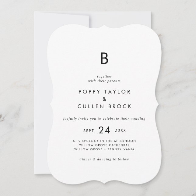 Chic Typography Monogram Wedding Invitation (Front)