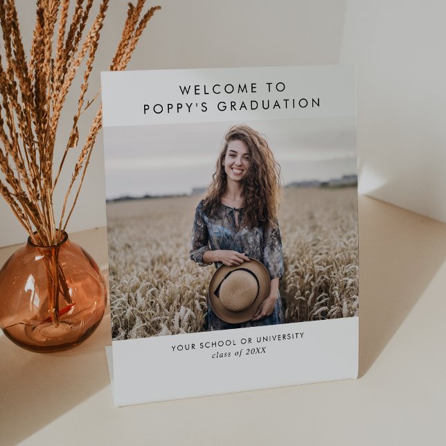 Chic Typography Photo Graduation Party Welcome Pedestal Sign (Creator Uploaded)