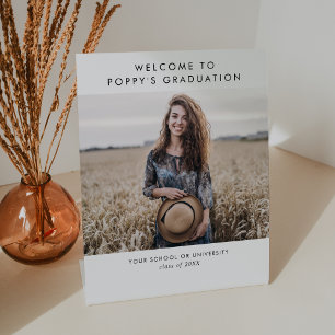 Chic Typography Photo Graduation Party Welcome Pedestal Sign