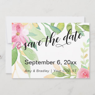 Chic Typography Pink Boho Watercolor Flowers Save The Date