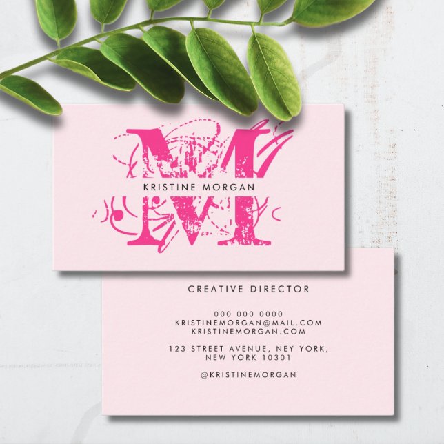 Chic typography pink monogram name business card (Creator Uploaded)