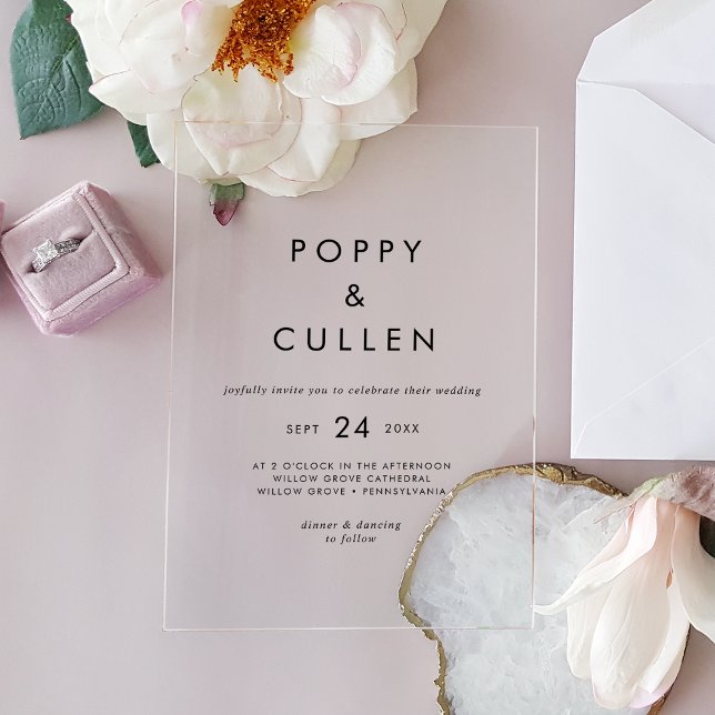 Chic Typography Rustic Modern Boho Simple Wedding Acrylic Invitations (Chic Typography Rustic Modern Boho Simple Wedding Acrylic Invitations)