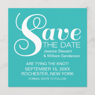 Chic Typography Save the Date Invite, Aqua
