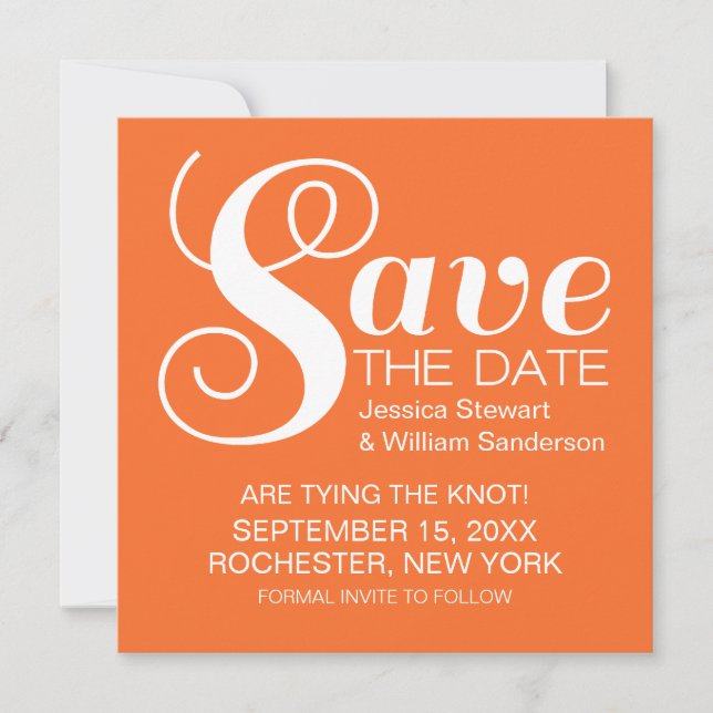 Chic Typography Save the Date Invite, Orange (Front)