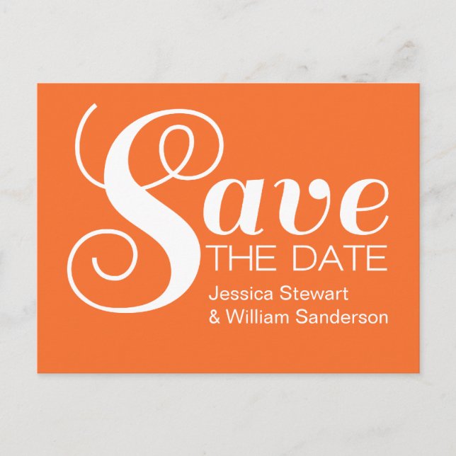 Chic Typography Save the Date Postcard, Orange Announcement Postcard (Front)