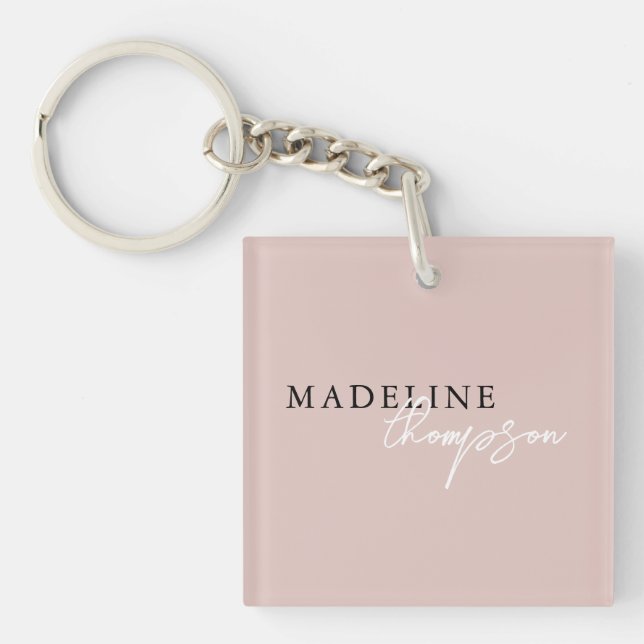 Chic Typography Script Boho Pale Pink Beige Girly Key Ring (Front)
