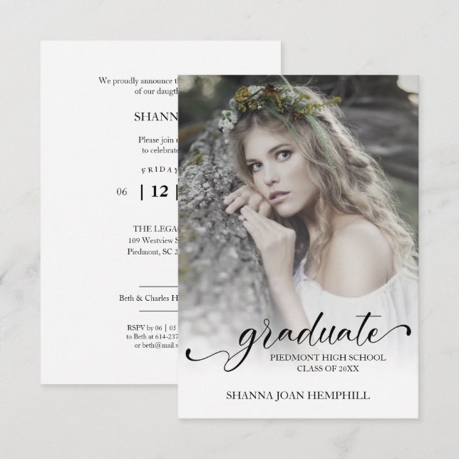 Chic Typography Script Graduate School Graduation Invitation (Front/Back)