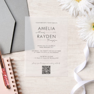 Chic Typography Script Photo QR Code Wedding Vellum Invitations