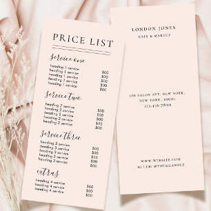Chic Typography Services Blush Price List Rack Card