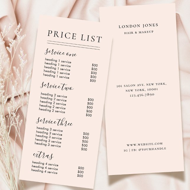 Chic Typography Services Blush Price List Rack Card (Creator Uploaded)