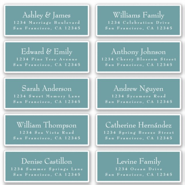 Chic Typography Teal Wedding Guest Address Labels (Front)