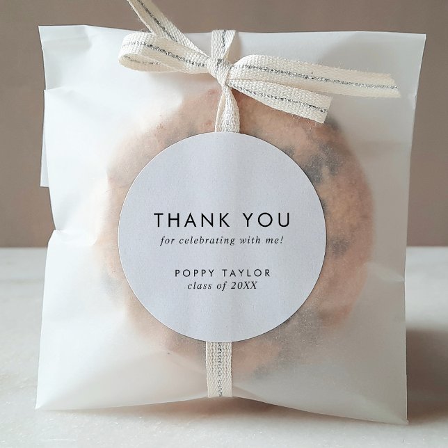 Chic Typography Thank You Graduation Favour Sticke Classic Round Sticker (Creator Uploaded)