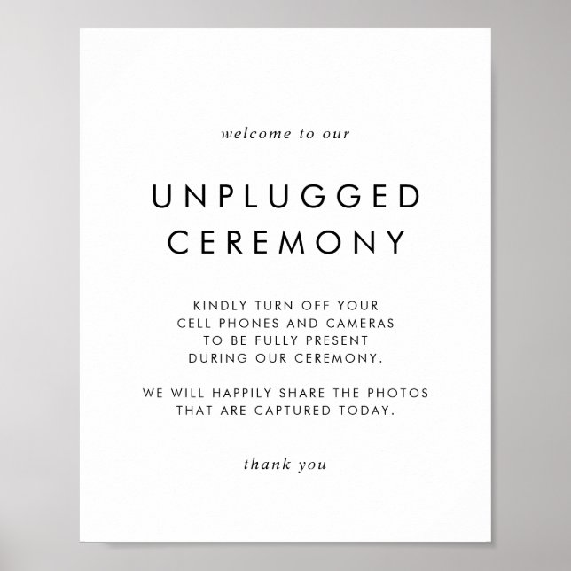 Chic Typography Unplugged Ceremony Sign (Front)
