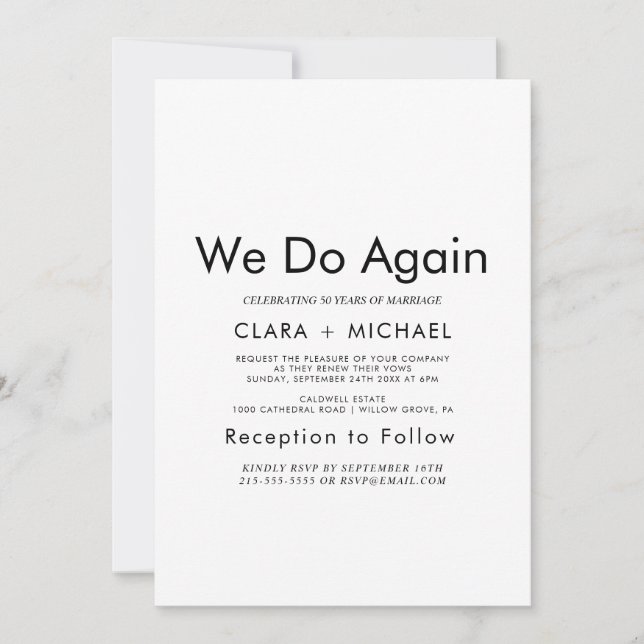 Chic Typography "We Do Again" Vow Renewal  Invitation (Front)