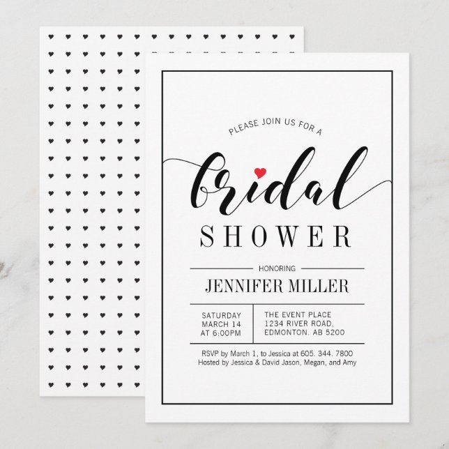 Chic Typography Wedding Bridal Shower Invitations (Front/Back)