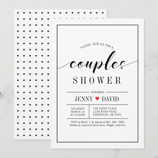 Chic Typography Wedding Couples Shower Invitations (Front/Back)