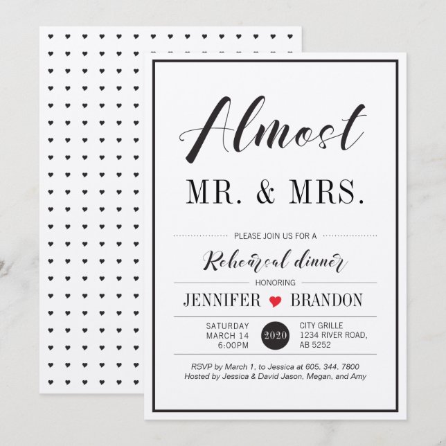 Chic Typography Wedding Rehearsal Dinner Card (Front/Back)