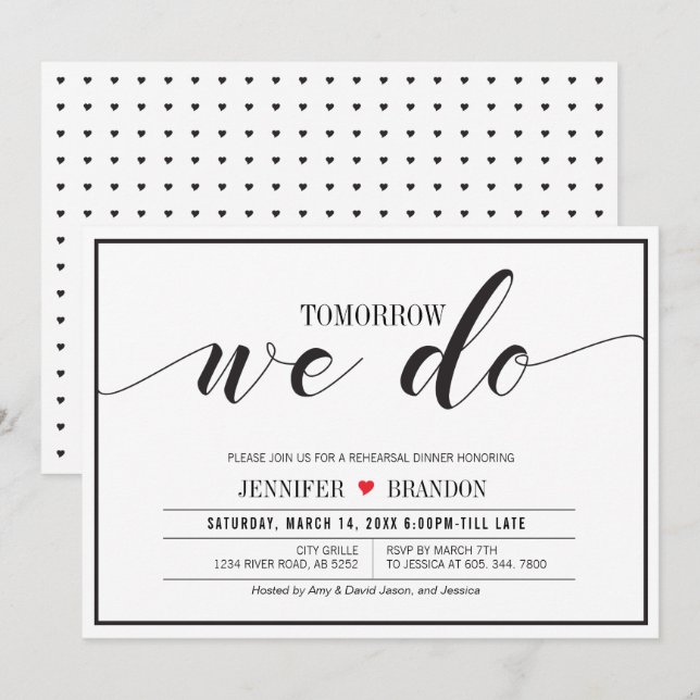Chic Typography Wedding Rehearsal Dinner Card (Front/Back)