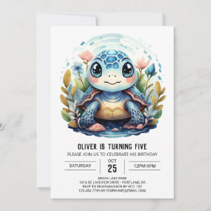 Chic Under the Sea Blue Turtle Boy Birthday Invitation