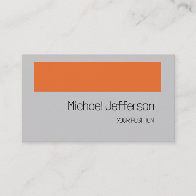 Chic Unique Modern Minimalist Plain Grey Orange Business Card (Front)