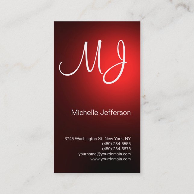 Chic Unique Monogram Black Red Business Card (Front)