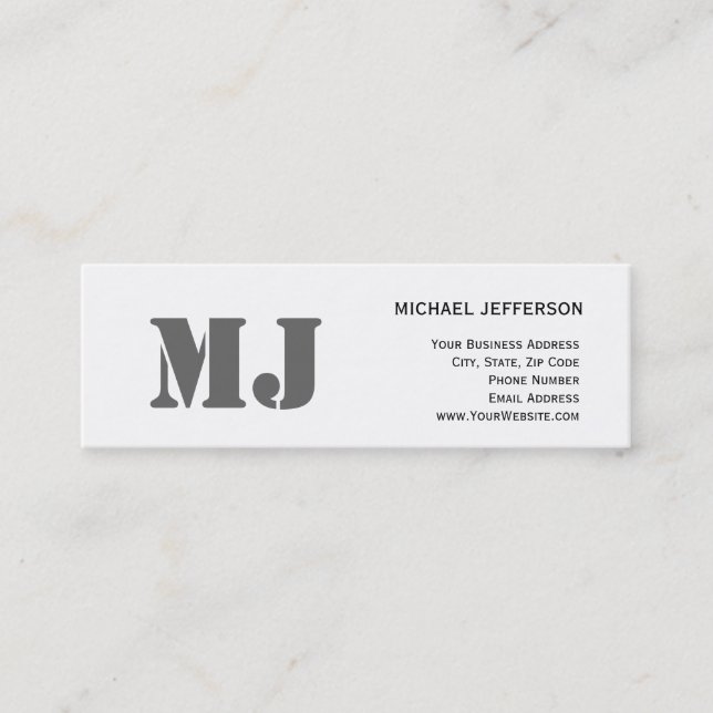 Chic Unique Monogram Grey White Business Card (Front)