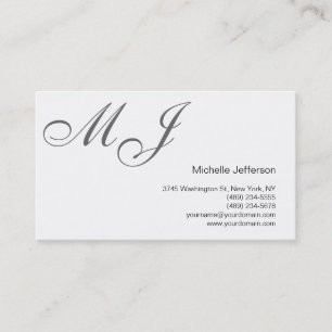 Chic Unique Monogram White Grey Business Card