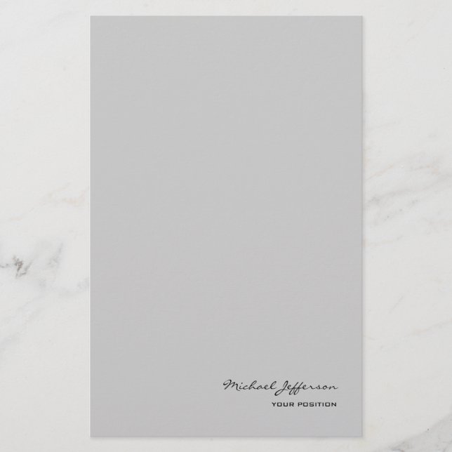 Chic Unique Script Calligraphy Name Grey  Stationery (Front)