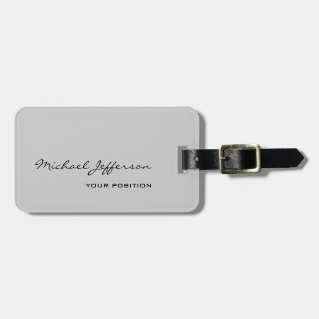 Chic Unique Script Grey Business Card Luggage Tag (Front Horizontal)
