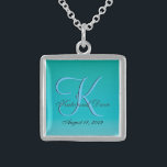 Chic Unique Turquoise Monogram Sterling Silver Necklace<br><div class="desc">Turquoise blue water like colours.</div>