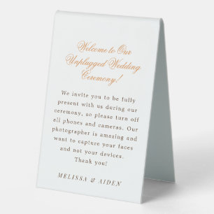 Chic Unplugged Wedding Ceremony Table Tent Sign