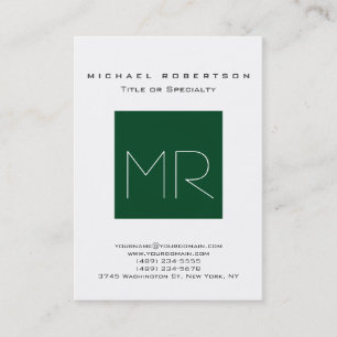 Chic Up Forest Green Monogram White Business Card