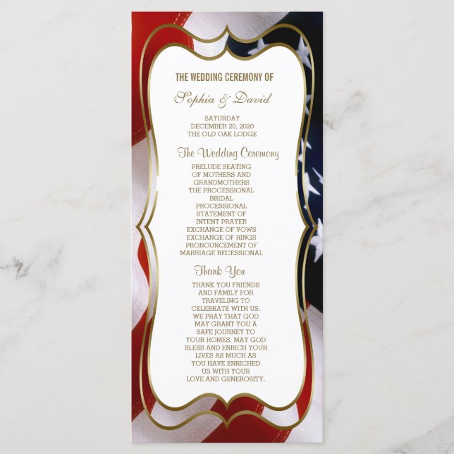 Chic USA flag Gold Wedding Custom  Program Programme (Front)